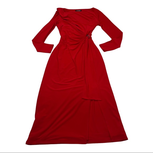 Lauren Ralph Lauren Dresses & Skirts - Lauren Ralph Lauren Red Long Sleeve Wrap Midi Evening Formal Dress Women's sz 8